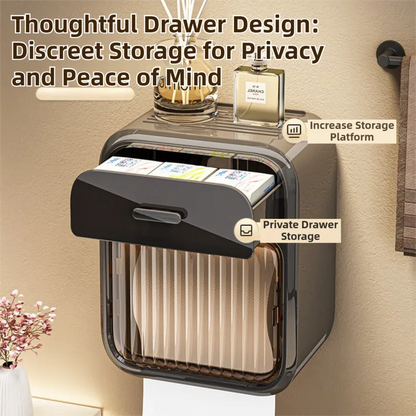 Mint Green No-Drill Wall Mounted Toilet Paper Holder with Storage Shelf and Drawer - Waterproof Bathroom Tissue Dispenser for Roll & Face Tissue - Mekamart Australia