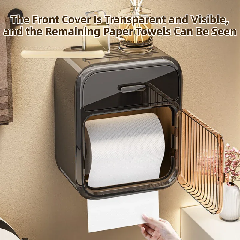 Mint Green No-Drill Wall Mounted Toilet Paper Holder with Storage Shelf and Drawer - Waterproof Bathroom Tissue Dispenser for Roll & Face Tissue - Mekamart Australia