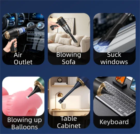 4-in1 Blue Wireless Compact Handheld Car Vacuum Cleaner & Air Duster  with 5 Nozzles/Brushes- 5300 Pa High Power Blower/Suction Tool for Auto, Home & Office