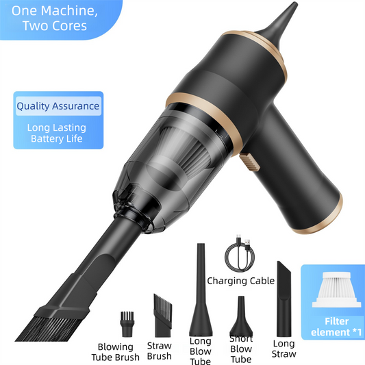 4-in1 Black Wireless Compact Handheld Car Vacuum Cleaner & Air Duster  with 5 Nozzles/Brushes- 15000 Pa Ultra-Powerful Blower/Suction Tool for Auto, Home & Office