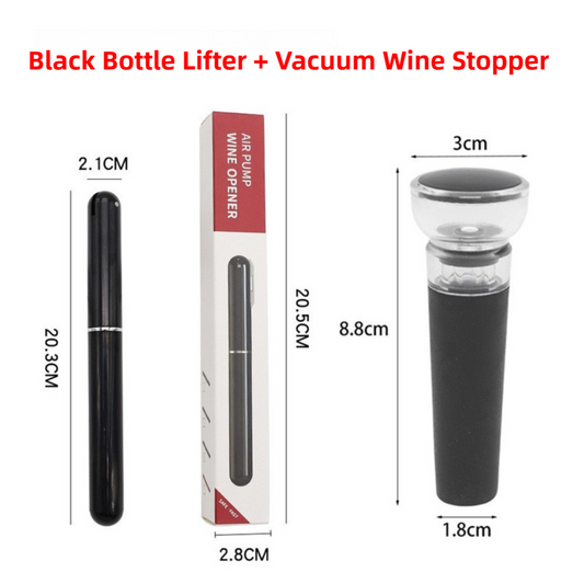 Black Pen-Style Air Pressure Wine Bottle Opener with Vacuum Wine Stopper Set - Effortless Cork Removal for Home & Champagne Party