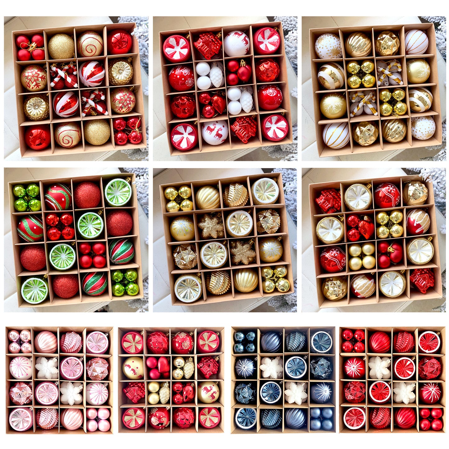 MJXK46-20Y Christmas Decorative Balls Set(24x24x6CM) - Shatterproof Plastic Ornaments with Electroplated & Hand-Painted Finish