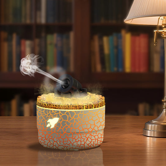 176 White Simulation Turret Diffuser & Humidifier - Smart Timer Ultrasonic Mister with Volcano Lava Crack Shell and Colorful Light