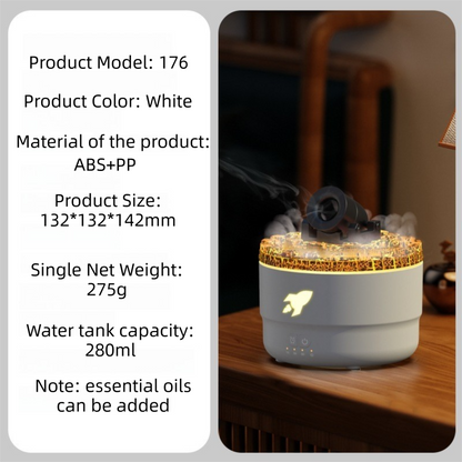 176 White Simulation Turret Diffuser & Humidifier - Smart Timer Ultrasonic Mister with Volcano Lava Crack Shell and Colorful Light