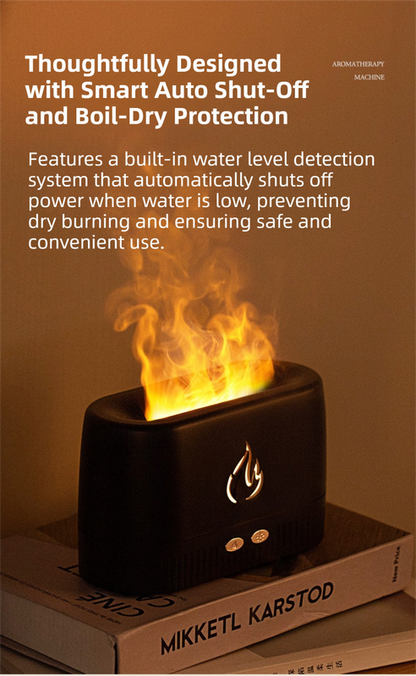 Black 3D Simulation Flame Aroma Diffuser & Humidifier - Ultrasonic Desktop Mister with 7-Color LED Light and Automatic Scent Spray (200ML)
