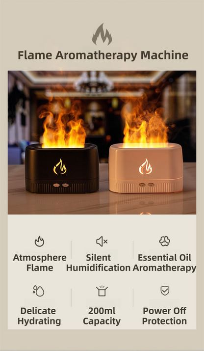 White 3D Simulation Flame Aroma Diffuser & Humidifier - Ultrasonic Desktop Mister with 7-Color LED Light and Automatic Scent Spray (200ML)