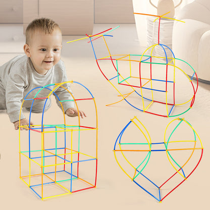 Soft Straw & Pipe Connector Building Blocks Toy - 200 Pcs Interlocking Construction Set, Educational Puzzle Toy for Kindergarten
