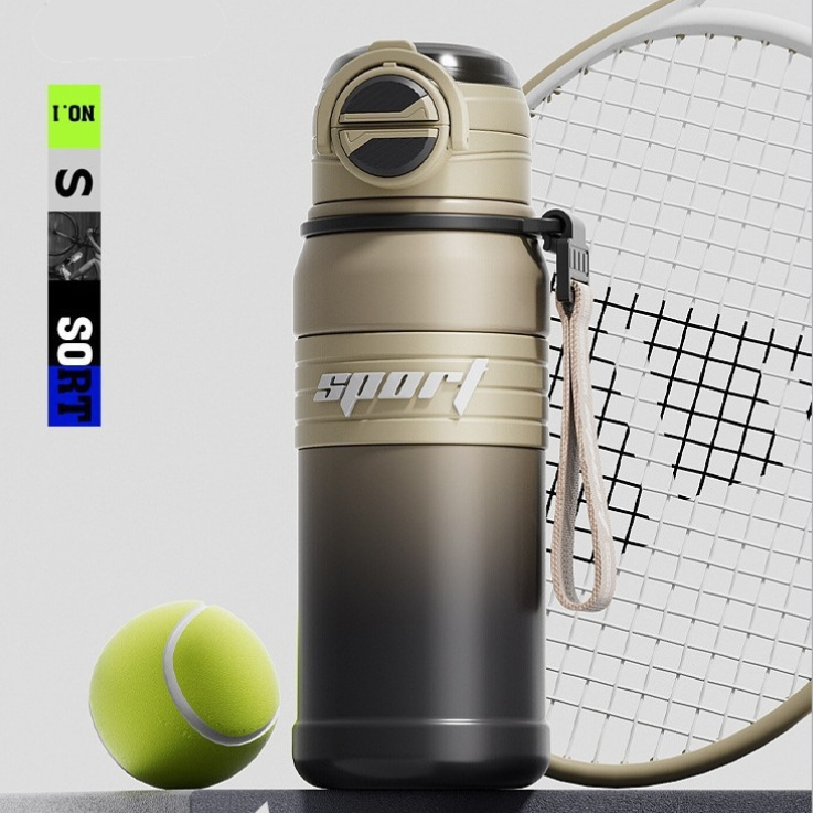 Brown 680ml Large Capacity Sports Insulated Tumbler - 316 Stainless Steel Straw Water Bottle, Dual-Use Lid for Travel & Outdoors