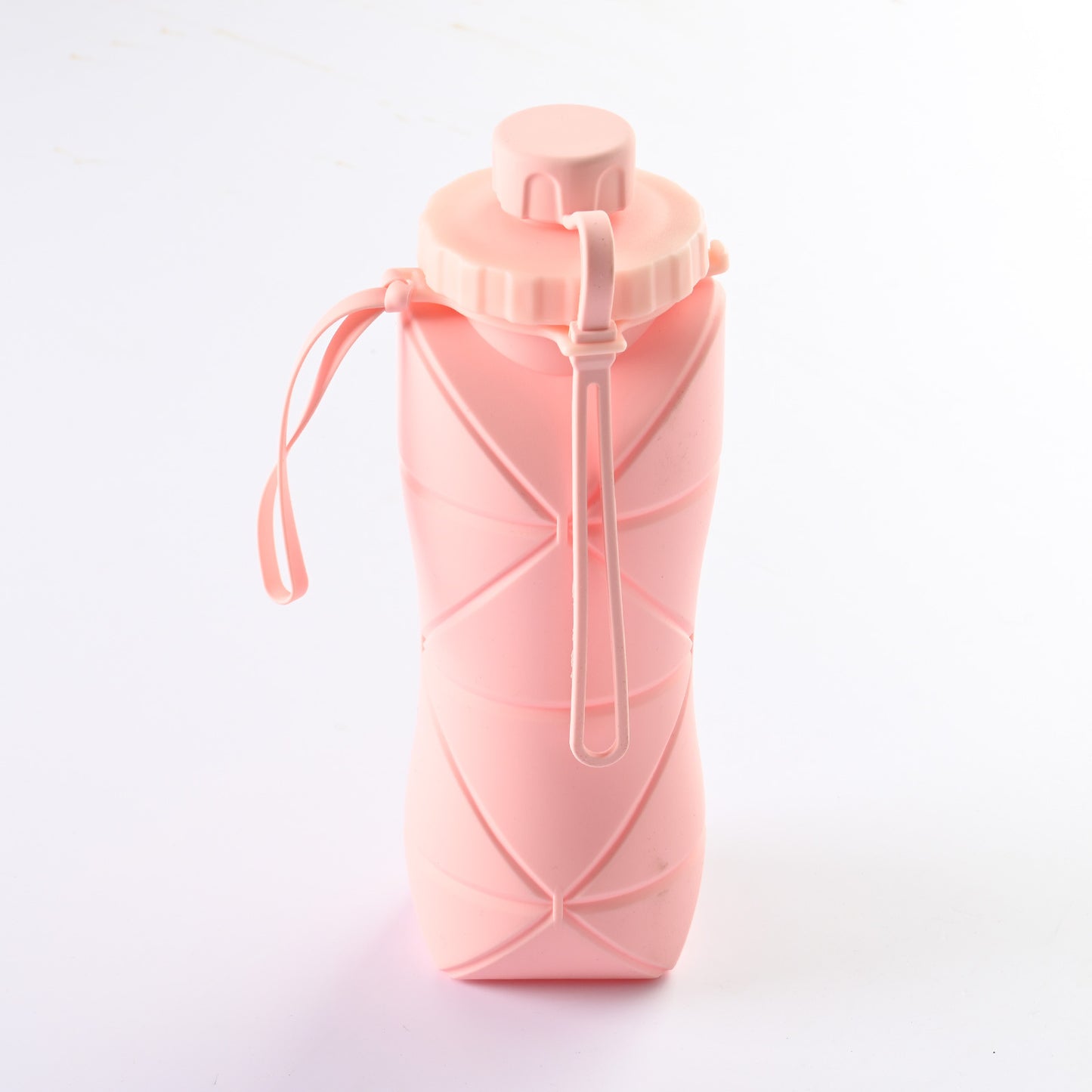 Pink Portable Food Grade Silicone Collapsible Sports Water Bottle 600ML - Folding down 80% , Low High Temperature Resistant