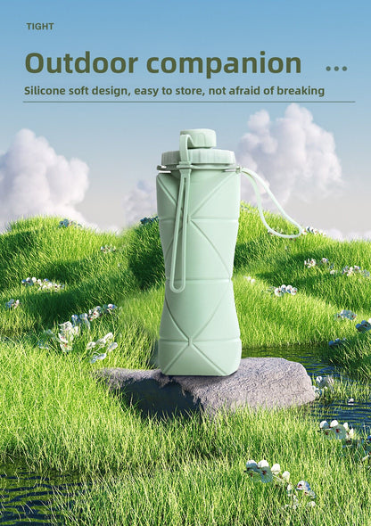 Pink Portable Food Grade Silicone Collapsible Sports Water Bottle 600ML - Folding down 80% , Low High Temperature Resistant