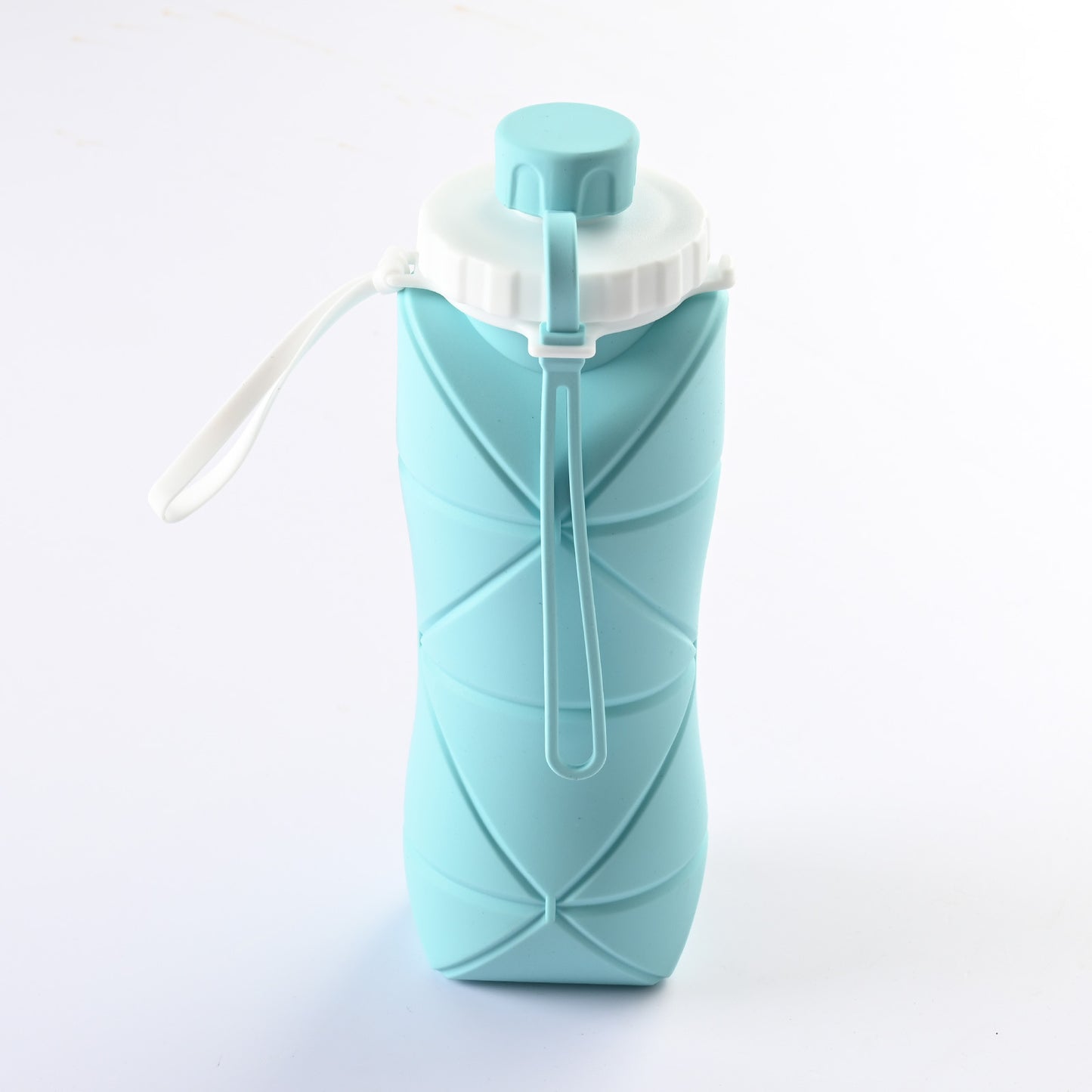 Blue Portable Food Grade Silicone Collapsible Sports Water Bottle 600ML - Folding down 80% , Low High Temperature Resistant