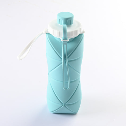 Blue Portable Food Grade Silicone Collapsible Sports Water Bottle 600ML - Folding down 80% , Low High Temperature Resistant