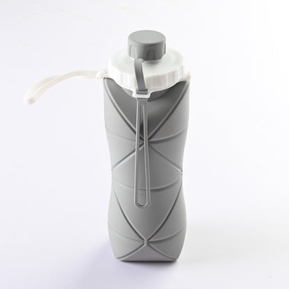 Grey Portable Food Grade Silicone Collapsible Sports Water Bottle 600ML - Folding down 80% , Low High Temperature Resistant