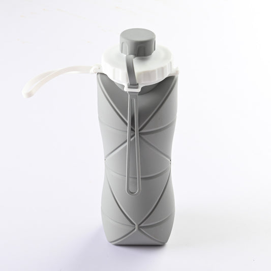 Grey Portable Food Grade Silicone Collapsible Sports Water Bottle 600ML - Folding down 80% , Low High Temperature Resistant