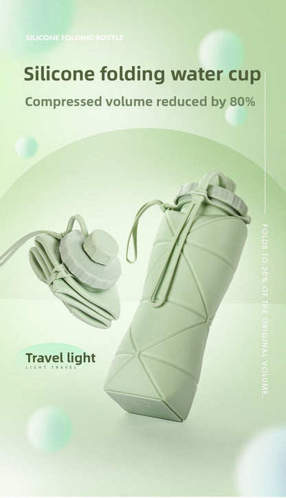 Grey Portable Food Grade Silicone Collapsible Sports Water Bottle 600ML - Folding down 80% , Low High Temperature Resistant