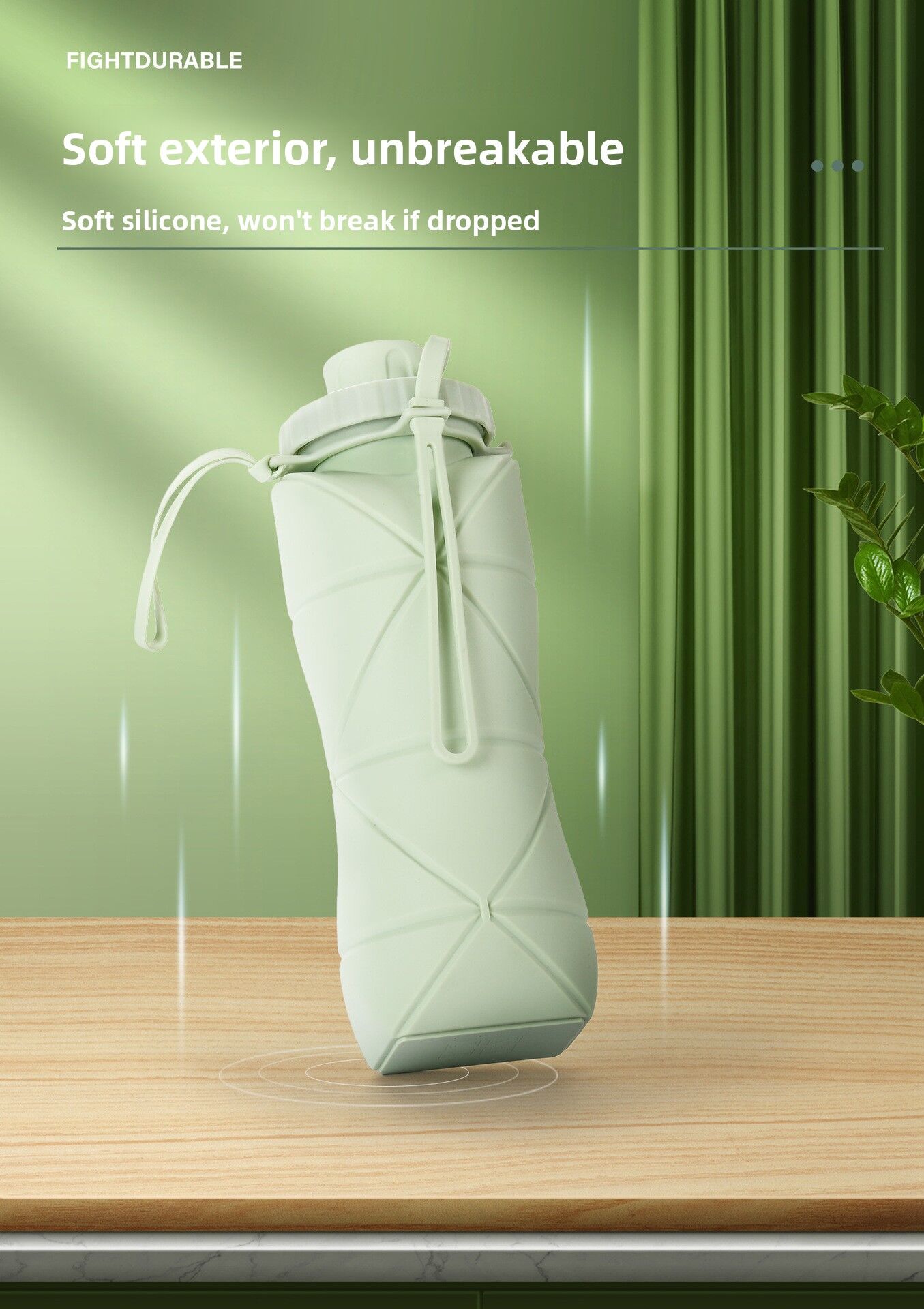 Grey Portable Food Grade Silicone Collapsible Sports Water Bottle 600ML - Folding down 80% , Low High Temperature Resistant