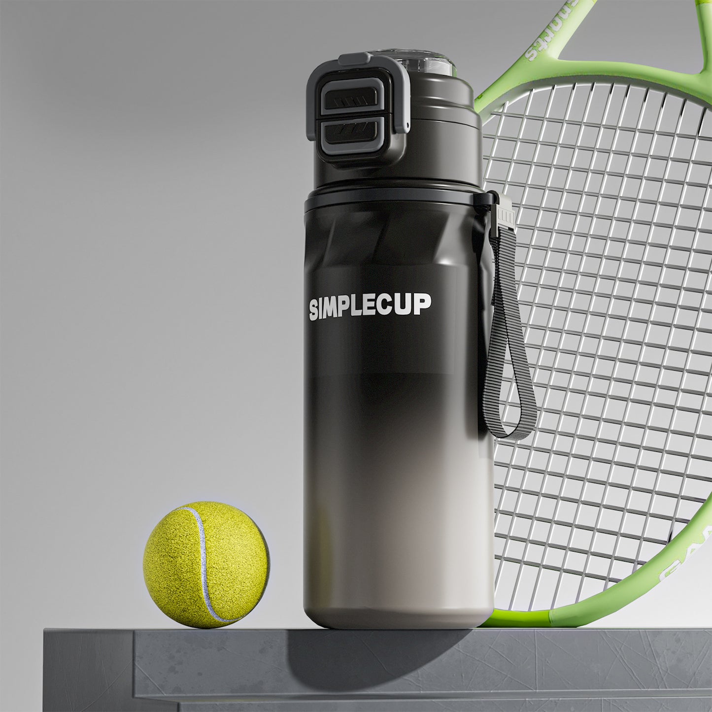 Gradient Black 670ml Large Capacity Sports Insulated Tumbler - 316 Stainless Steel Straw Water Bottle, Dual-Use Lid for Travel & Outdoors