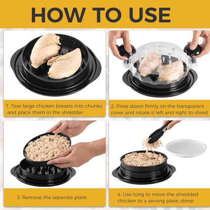 Black Chicken Shredder Machine with Transparent Lid & Brush - Manual Meat Chopper and Pulverizer for Cooked Chicken and Pet Food