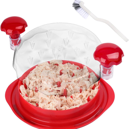 Red Chicken Shredder Machine with Transparent Lid & Brush - Manual Meat Chopper and Pulverizer for Cooked Chicken and Pet Food