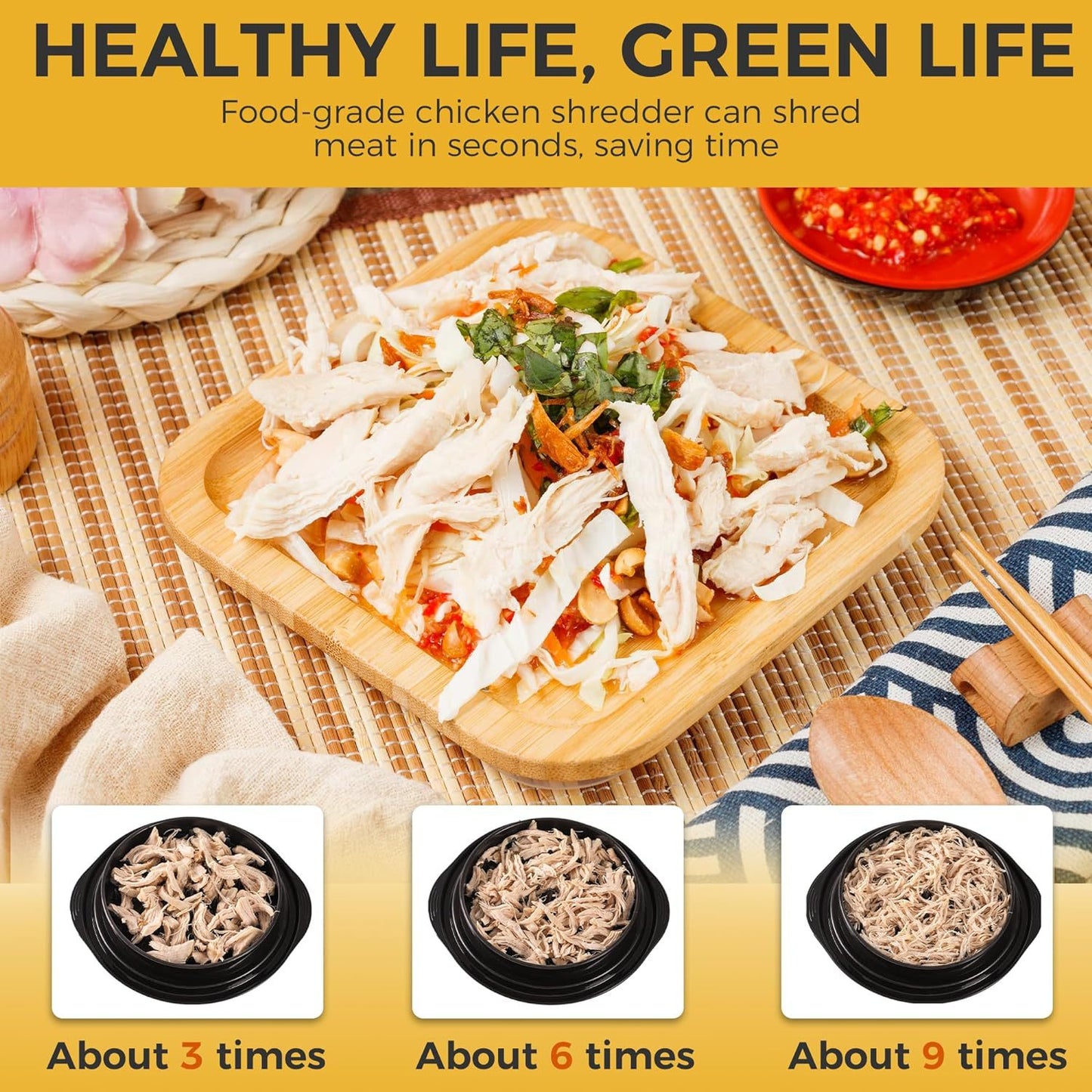 Red Chicken Shredder Machine with Transparent Lid & Brush - Manual Meat Chopper and Pulverizer for Cooked Chicken and Pet Food