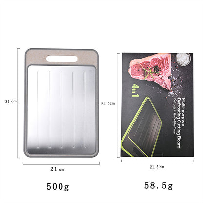 Beige Aluminum Fast Thawing Dual-Sided Cutting Board(31x21CM) - Multifunctional Kitchen Tool with Garlic Grinder and Knife Sharpener