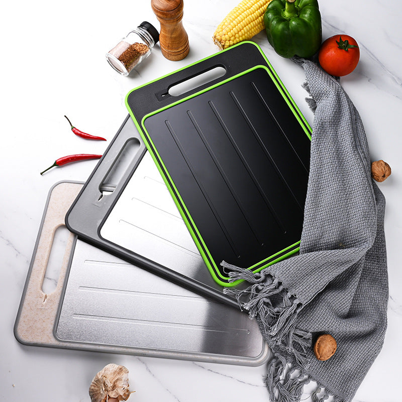 Black-Green Aluminum Fast Thawing Dual-Sided Cutting Board(31x21CM) - Multifunctional Kitchen Tool with Garlic Grinder and Knife Sharpener