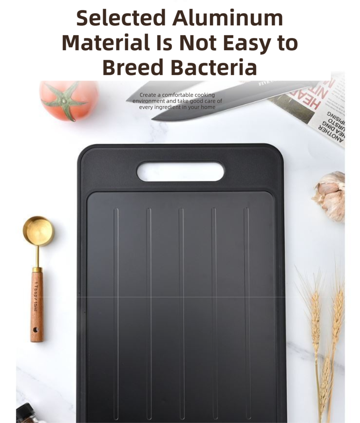 Black Aluminum Alloy Fast Thawing Dual-Sided Cutting Board(36.5x25CM) - Multifunctional Kitchen Tool with Garlic Grinder and Knife Sharpener