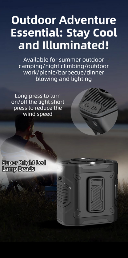 Dark Green Portable Waist Fan - Construction Site Cooling Solution with 360° Turbo Ice Engine, 100 Speed Gears, and LED Light