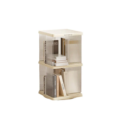 Rotating Storage Bookshelf Square 2 layers- Cream White Multi-Layer Storage Rack, 36x36x69.5cm (ABS+PET) - Mekamart Australia