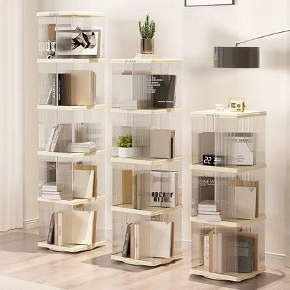 Rotating Storage Bookshelf Square 2 layers- Cream White Multi-Layer Storage Rack, 36x36x69.5cm (ABS+PET) - Mekamart Australia
