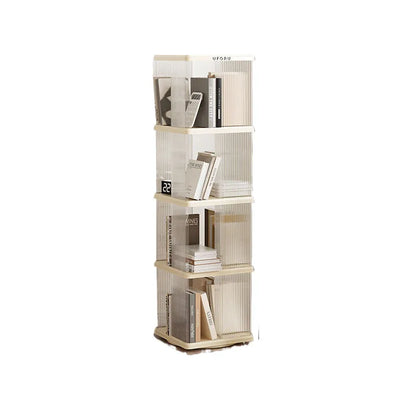 Rotating storage bookshelf square four layers- Cream White Multi-Layer Storage Rack, 36x36x135.5cm (ABS+PET) - Mekamart Australia