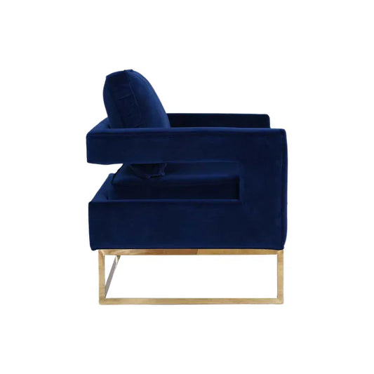 Golden Framed Bottom Armed Accent Chair_Blue - Mekamart Australia