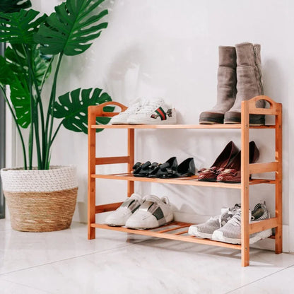 Bamboo 3 Tiers Layers Storage Shoe Rack & Organiser - Mekamart Australia