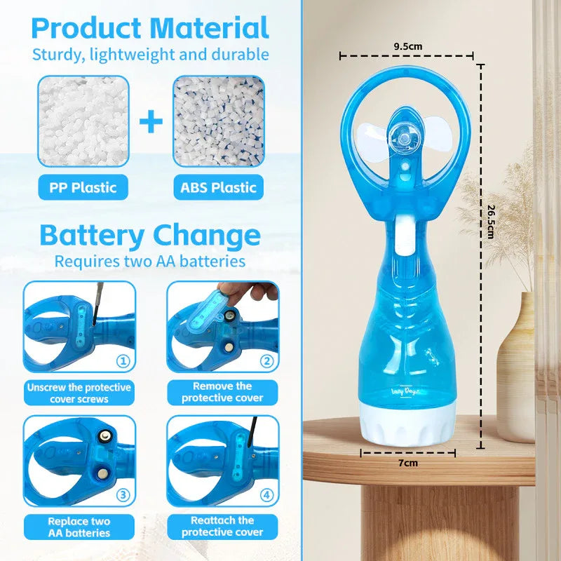 Handhold Battery Powered Personal Water Spray Fan-Blue/Pink - Blue