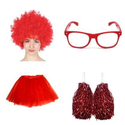 School house carnival colour celebrates kit Wig Glasses Tutus and Pom Poms - Red