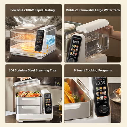 Hoper Layer Electric Food Steamer 16L Large Capacity 10 Second Start 24H Timer Independent Water Tank