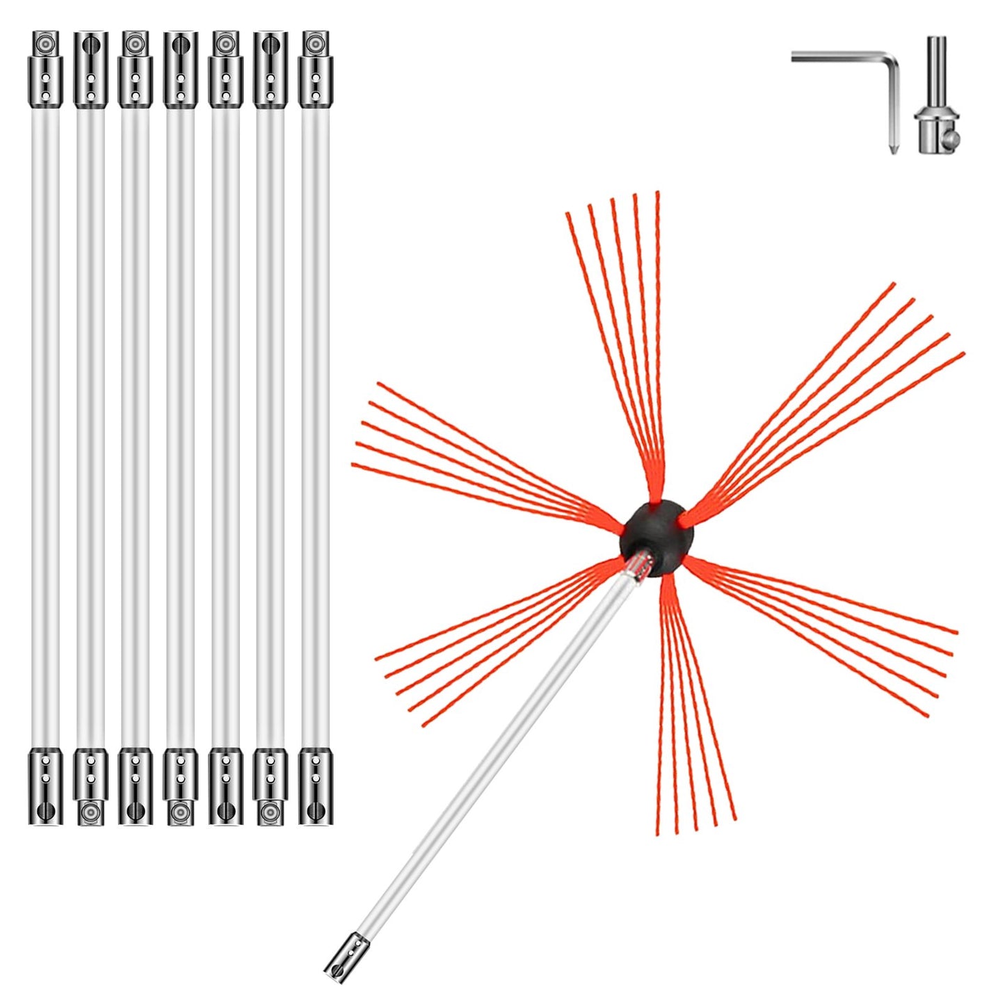 VEVOR Chimney Sweeping Brush Rotary Chimney Brush 315Inch Chimney Brush Rod Kit 8 Rods with Nylon Flexible Rods (8 Rods)