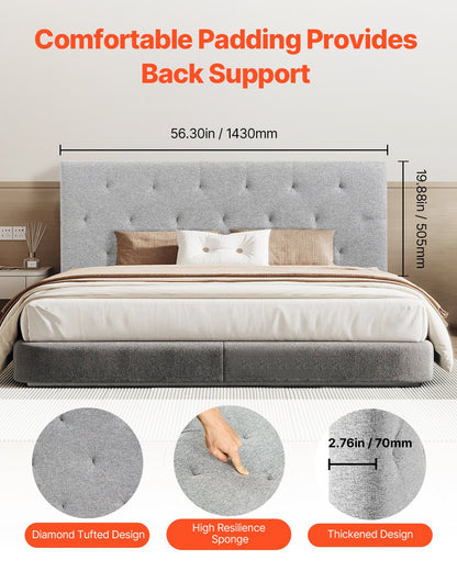 VEVOR Headboard, Full Size Headboard with Adjustable Height, Comfortable Diamond Tufted for Full Size Bed, W 56.3 x H（35.6-47.4）inches, Ideal for Bedroom, Hotel, Homestay, Dormitory, Light Grey