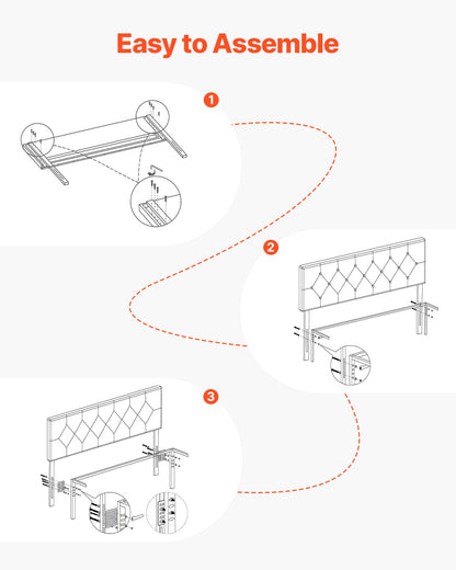 VEVOR Headboard, Full Size Headboard with Adjustable Height, Comfortable Diamond Tufted for Full Size Bed, W 56.3 x H（35.6-47.4）inches, Ideal for Bedroom, Hotel, Homestay, Dormitory, Light Grey