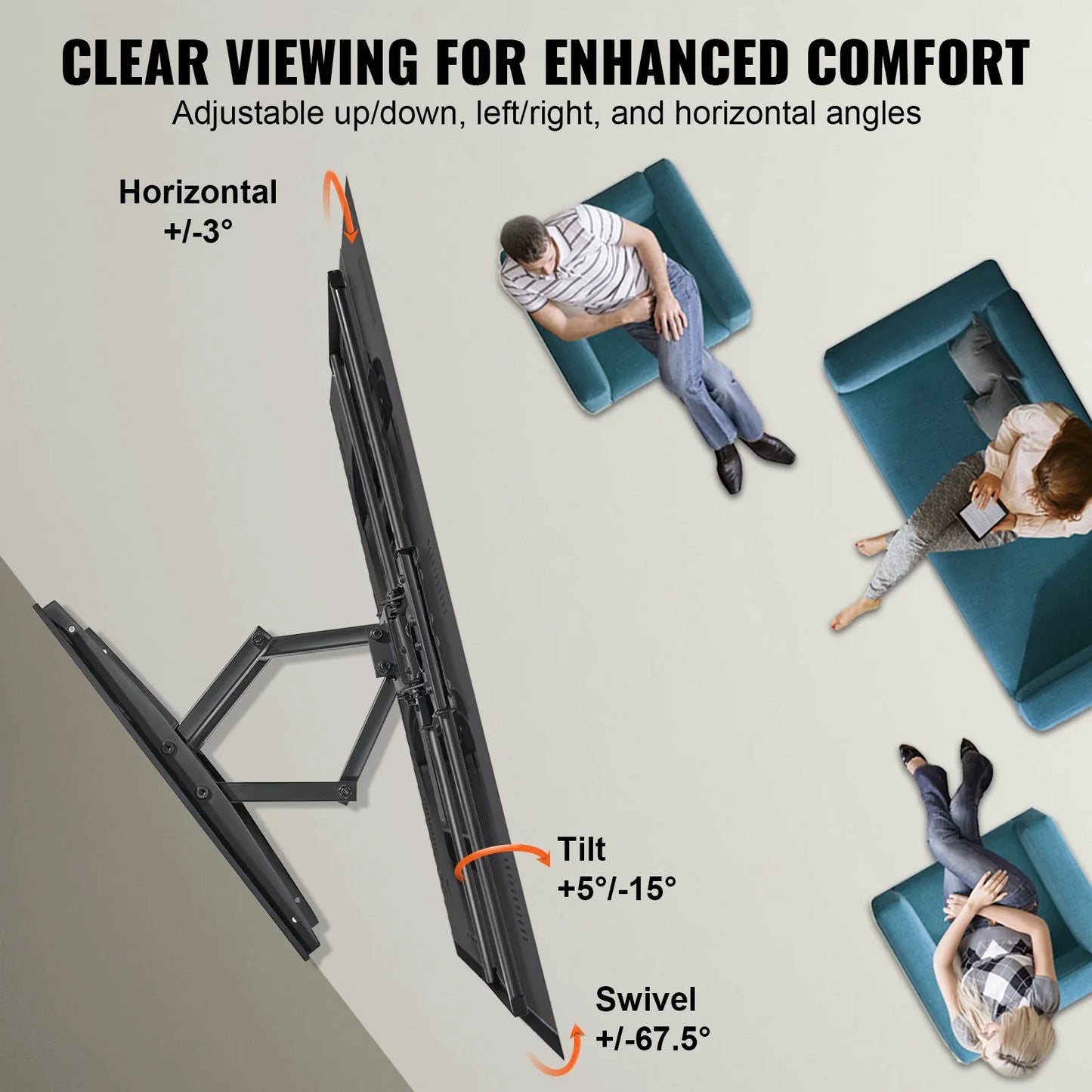 VEVOR Full Motion TV Mount Fits for Most 37-75 inch TVs, Swivel Tilt Horizontal Adjustment TV Wall Mount Bracket with 4 Articulating Arms, Max VESA 600x400mm, Holds up to 132 lbs - Mekamart Australia