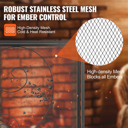 VEVOR 990x802MM Fireplace Screen 2-Panel Iron Mesh Spark Guard Vintage Black