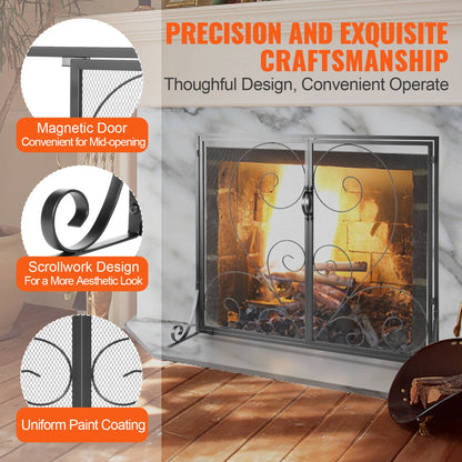 VEVOR 990x802MM Fireplace Screen 2-Panel Iron Mesh Spark Guard Vintage Black