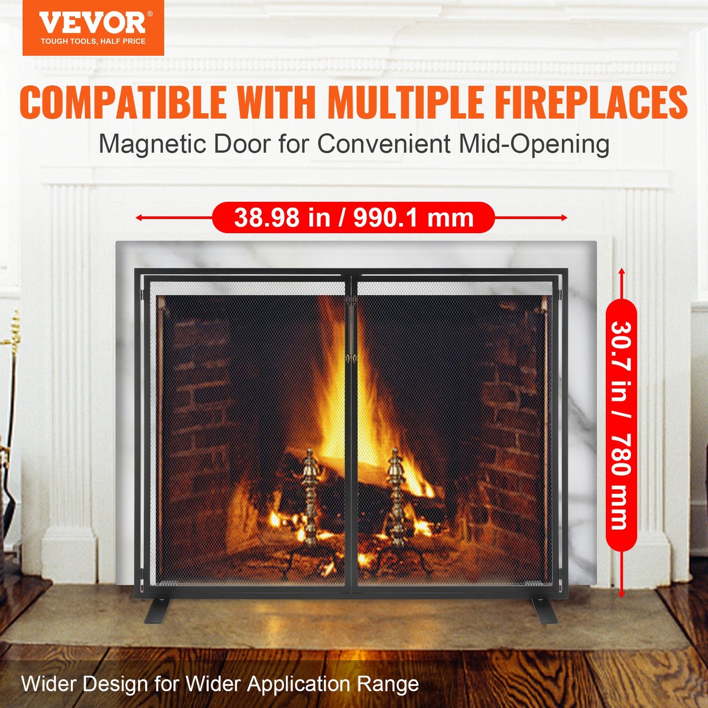 VEVOR Fireplace Screen 1 Panel with Door, Sturdy Iron Mesh Fireplace Screen, 990(L) x780(H)MM Spark Guard Cover, Simple Installation, Free Standing Fire Fence Grate for Living Room Home Decor Modern