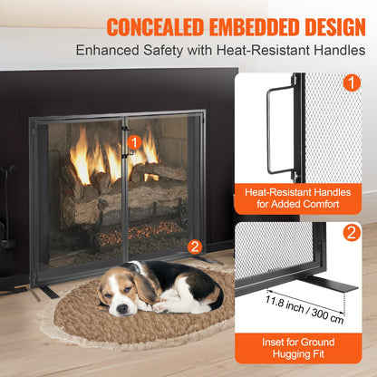 VEVOR Fireplace Screen 1 Panel with Door, Sturdy Iron Mesh Fireplace Screen, 990(L) x780(H)MM Spark Guard Cover, Simple Installation, Free Standing Fire Fence Grate for Living Room Home Decor Modern