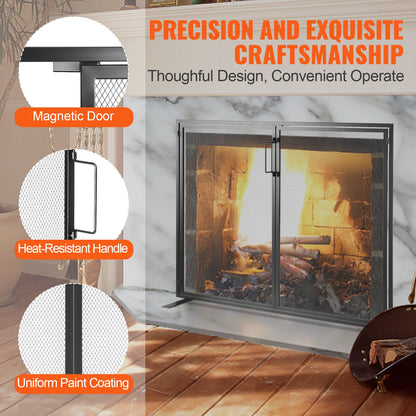 VEVOR Fireplace Screen 1 Panel with Door, Sturdy Iron Mesh Fireplace Screen, 990(L) x780(H)MM Spark Guard Cover, Simple Installation, Free Standing Fire Fence Grate for Living Room Home Decor Modern