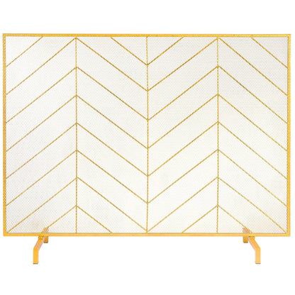 VEVOR 980x758MM Fireplace Screen 1-Panel Iron Mesh Spark Guard Modern Gold - Mekamart Australia