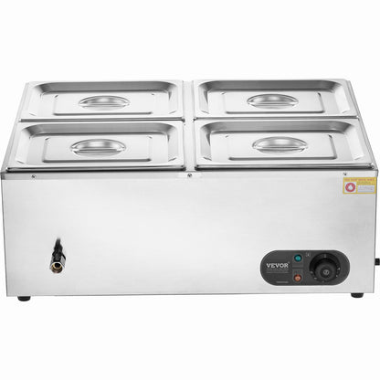 VEVOR Commercial Electric Food Warmer Countertop Buffet 4*12 Qt Pan Bain Marie