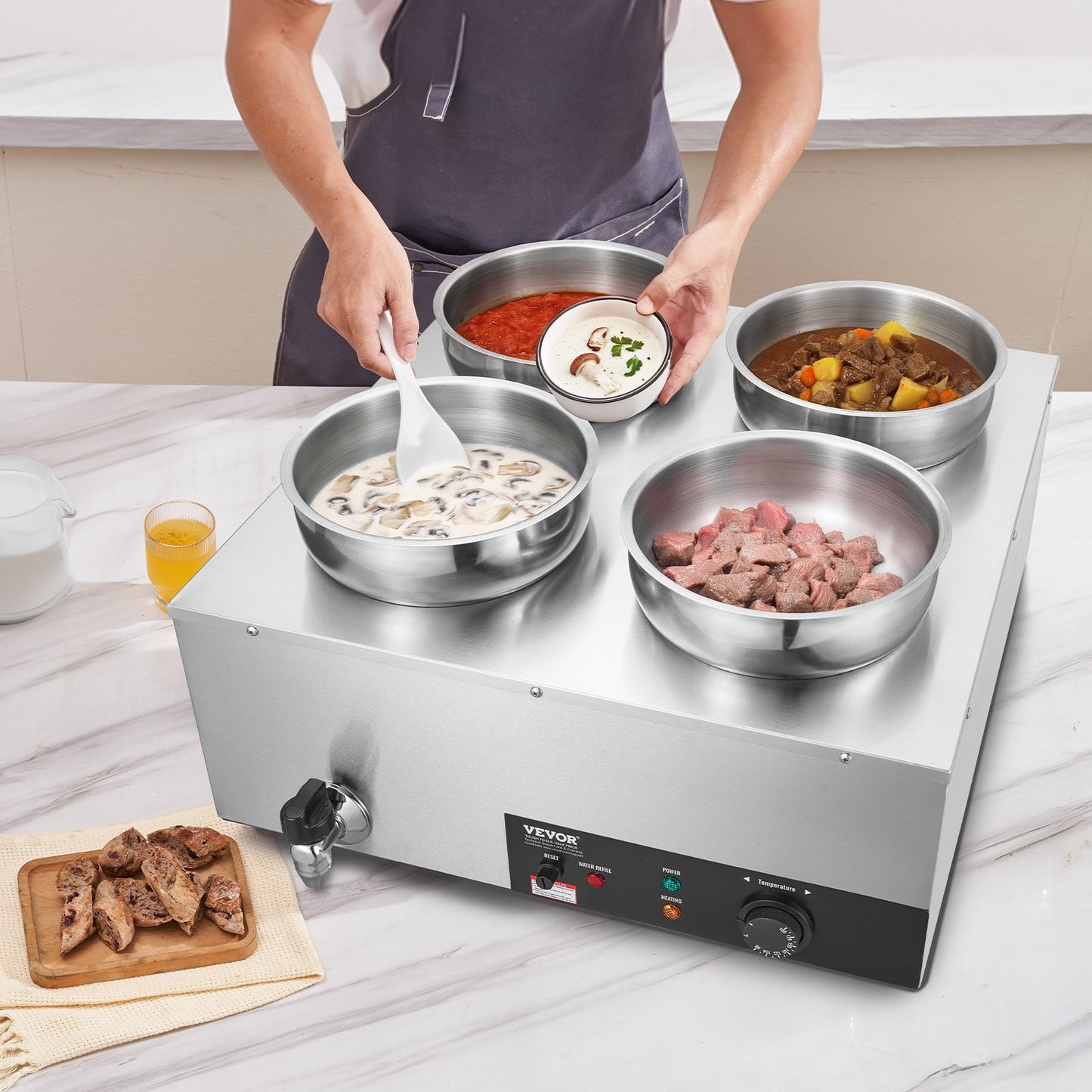 VEVOR Commercial Soup Warmer Soup Station with 4*7.4Qt Pot Soup Kettle Warmer