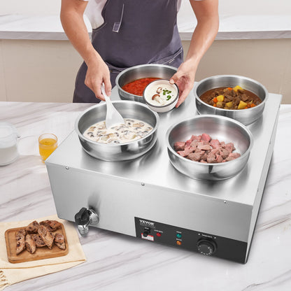 VEVOR Commercial Soup Warmer Soup Station with 4*7.4Qt Pot Soup Kettle Warmer