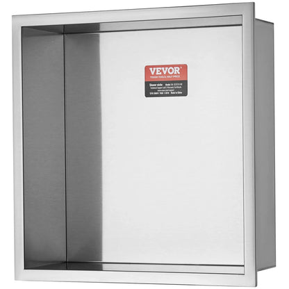 VEVOR 33.02 x 33.02 cm No Tile Shower Niche 304 Stainless Steel, Wall-Inserted Niche Recessed Double Shelves, Sealed Waterproof Rust-Resistant Modern Niche for Shower Bathroom Soap Storage, Silver - Mekamart Australia